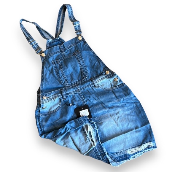 Do It In Denim Distressed Hem Pinafore Dress - Picture 3 of 11